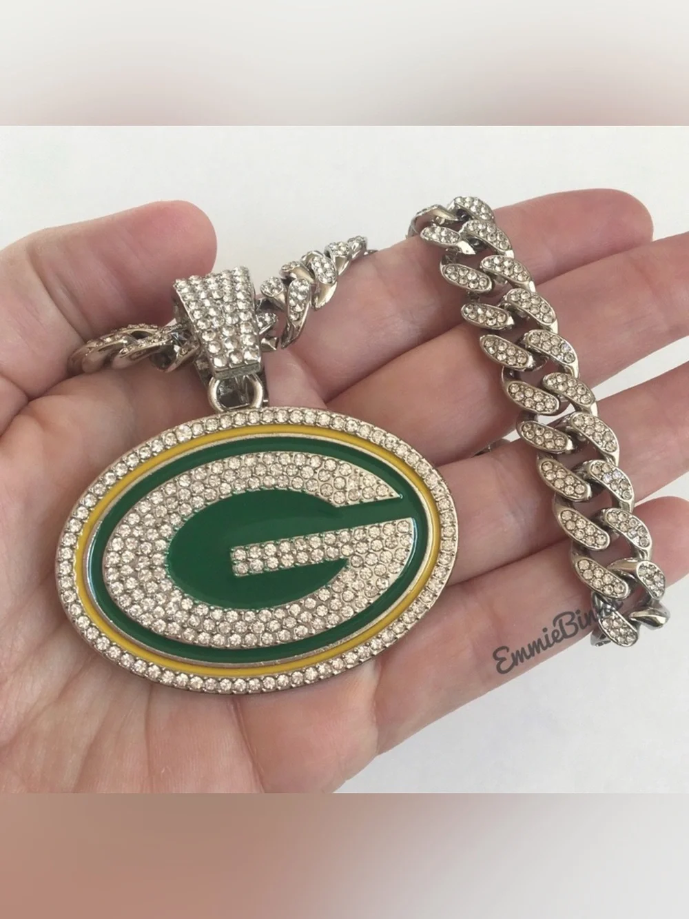 New Green Bay Packers Football Iced Out Chain Necklace
